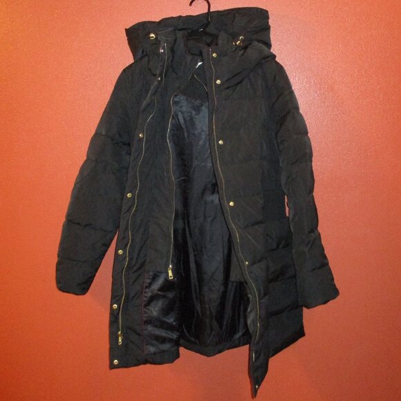 Cole Haan Signature Woman Large Black Full Zip Feather Down Hooded Jacket - Picture 4 of 10